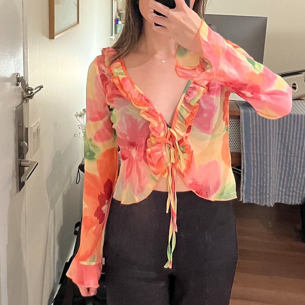 With Jean Floral Long Sleeve Blouse
